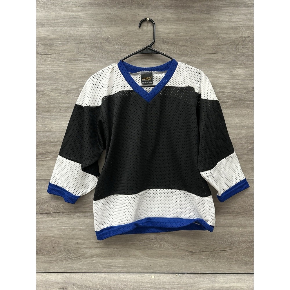 Vintage 90s Reach Deadstock Sports Blank Practice Hockey Jersey Black Blue Sz-YM
